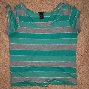 Blue and gray striped shirt